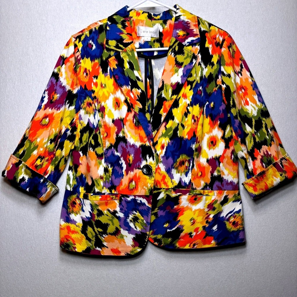 Erin London Floral Jacket Womens L Button Front